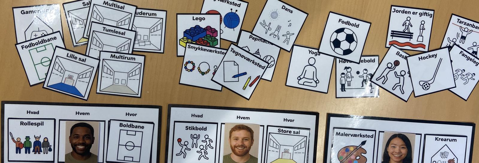 Et billede af piktogrammer, der ligger på et bord